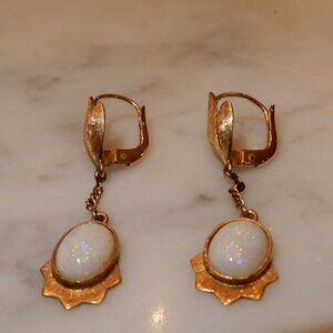 Vintage 18 Karat Yellow Gold and Opal Dangle Earrings